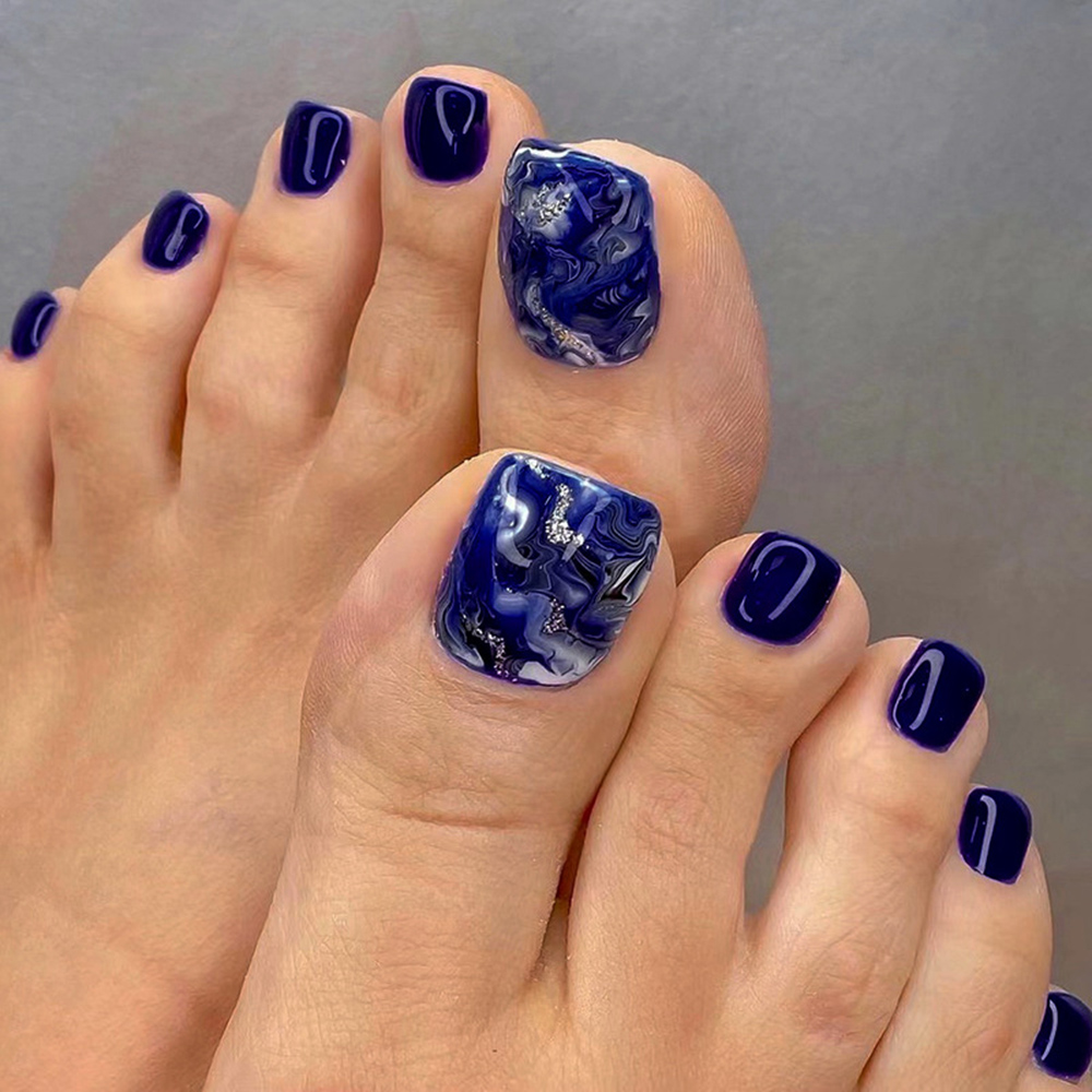 Resin Art And Deco - 24 pçs brilhante azul unhas falsas