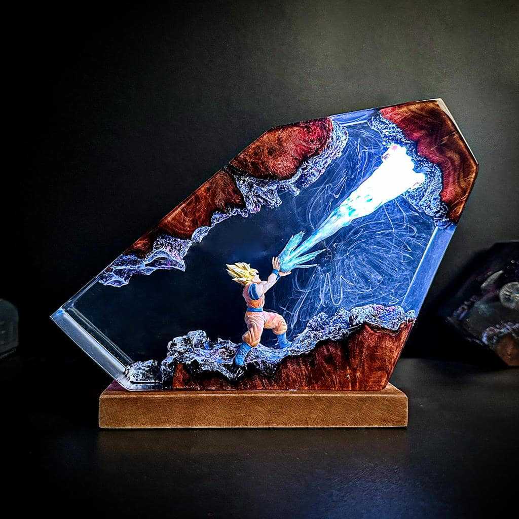 Resin Art Goku - Goku Kamehameha resina epóxi LED luz