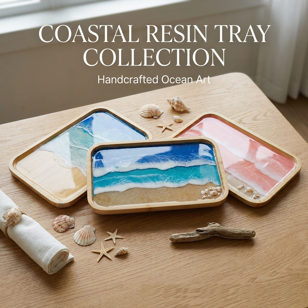 Resin Art Wooden Tray - Bandeja Decorativa de Resina Epóxi com