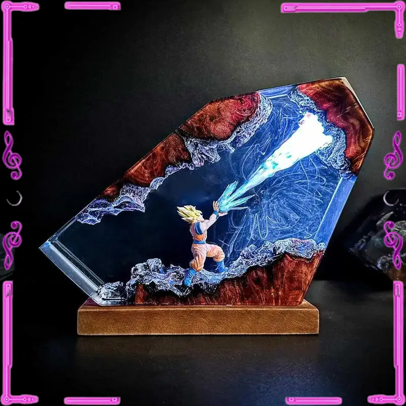 Resin Art Goku - Luminária LED de Resina Epóxi Goku